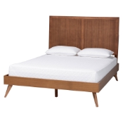 Baxton Studio Noela Platform Bed - Mid-Century Modern Wood Bed Frame with Panel Headboard and Angled Legs for Bedroom or Guest Room, King